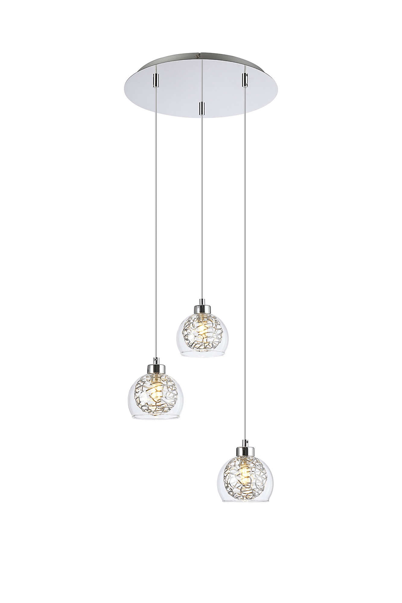 D0767  Talia 35cm Glass Round Pendant 3 Light Polished Chrome